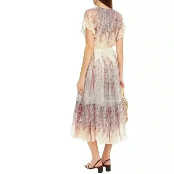 ZIMMERMANN Silk Midi Dress Lucky Flutter Braid Belt Tie Paisley Tassel AU 1 US 6 - Picture 4 of 8